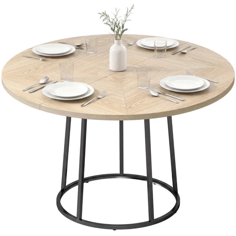 HOMCOM Masă de Dining Rotundă pentru 4–6 Persoane, Ø 120 x 75 cm, Masă de Bucătărie cu Picioare Conice din Metal, Lemn Natural