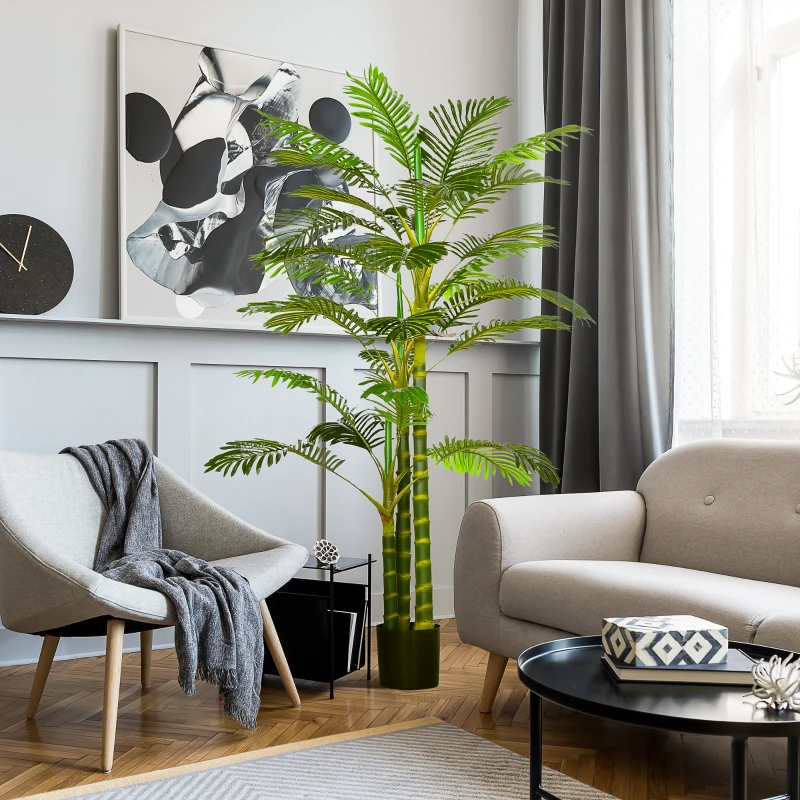 HOMCOM Palmier areca artificiel arbre artificiel hauteur 190 cm avec 30 grandes feuilles en plastique pot inclus