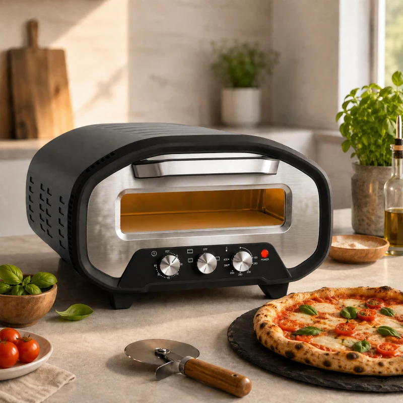 HOMCOM Four à Pizza Électrique d'Intérieur 2200 W jusqu'à 430°C, Pierre en Céramique Ø30,5 cm, Minuteur 60 min, Noir