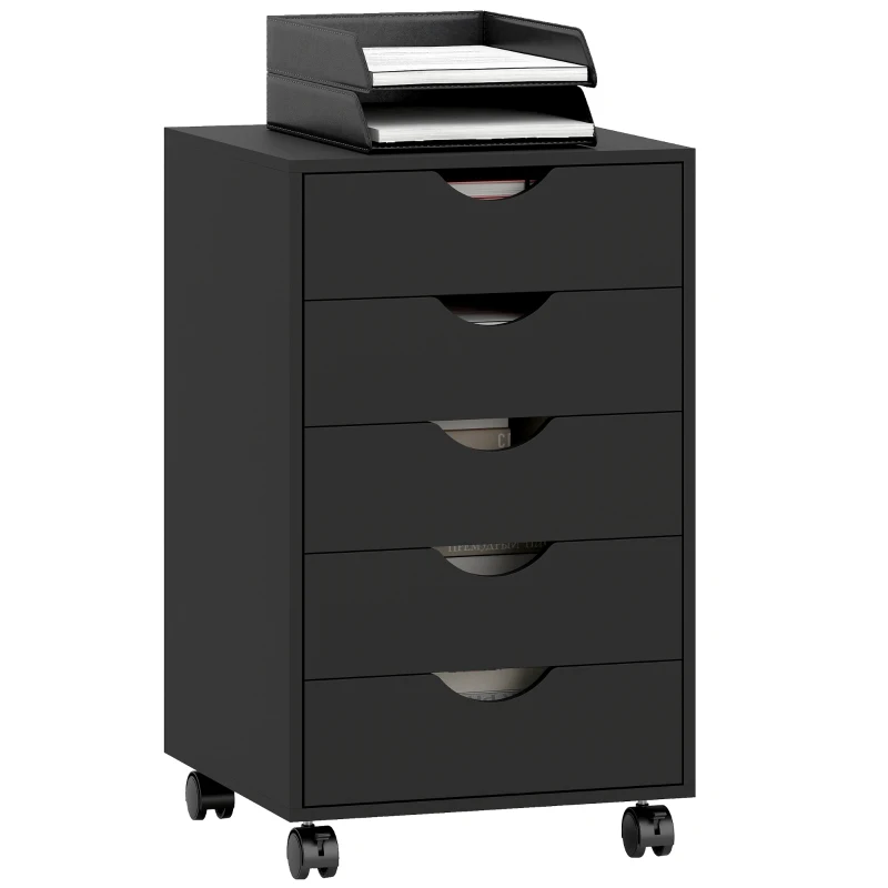 HOMCOM Caisson bureau mobile, meuble rangement bureau sur roulettes, 5 tiroirs, 40 x 40 x 67 cm, noir
