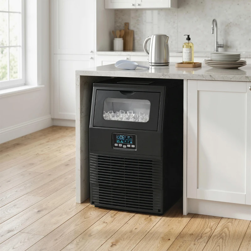 HOMCOM Kommerzielle 30 kg/24H Freistehender Eiswürfelmaschine mit 4 kg Speicher, Selbstreinigung, Timer Stahl Schwarz
