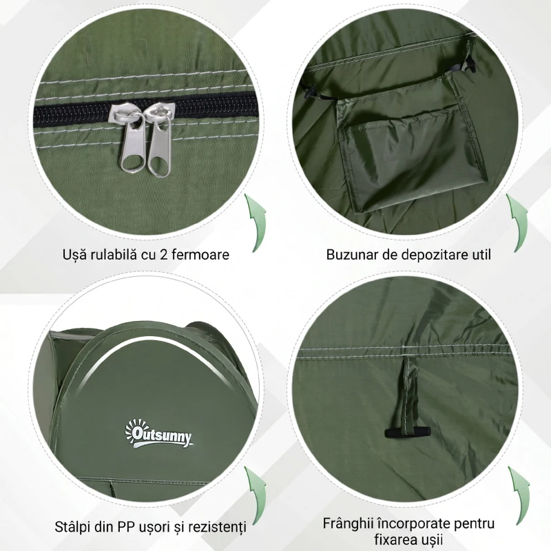 Outsunny Cort de Duș Pop Up Impermeabil din Poliester și Plastic, 100x100x185 cm, Verde Militar