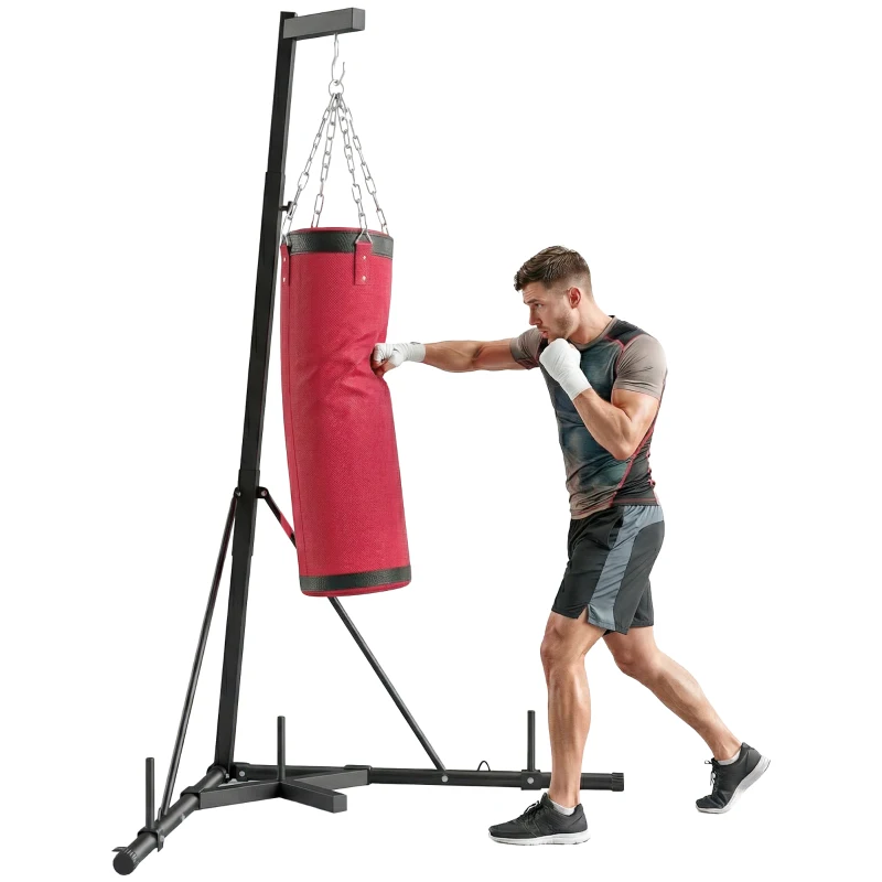 SPORTNOW Boxsackständer 185-231cm Höhenverstellbar Freistehender Boxsackhalter mit Boxsack Dreiecksbasis Gewichtenhalter