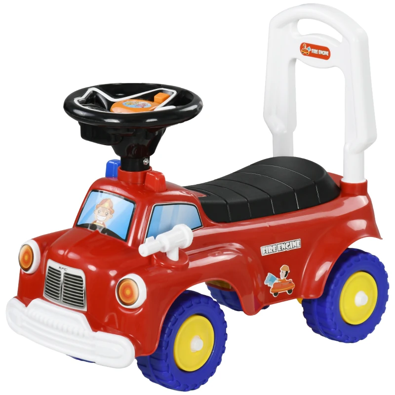 AIYAPLAY Carro Andador para Crianças com Desenho de Camião de Bombeiros 3 Luzes Música e Compartimento de Arrumação 49x24x42 cm Vermelho