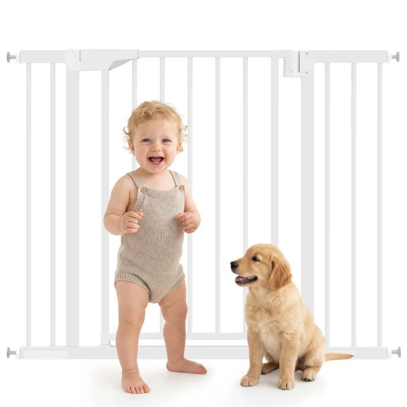 PawHut Treppenschutzgitter Absperrgitter ohne Bohren mit automatische Schließung für Kinder Küche Treppe 76-102 x 76 cm Weiß