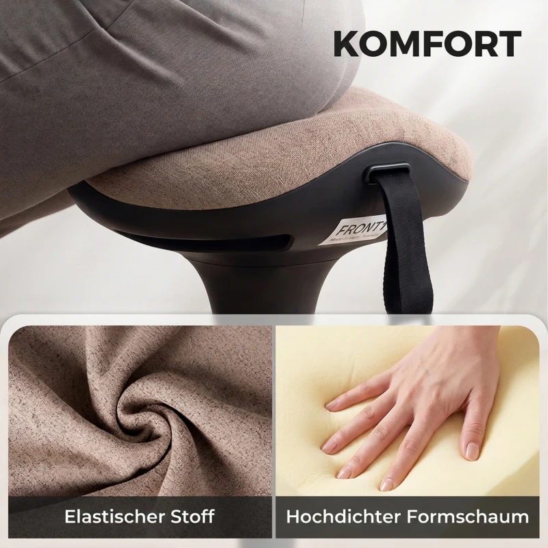 HOMCOM Balancehocker, beweglicher Sitz, drehbar, höhenverstellbar, ergonomisch, 34 x 34 x 68,5-83,5 cm, Braun(m-6)