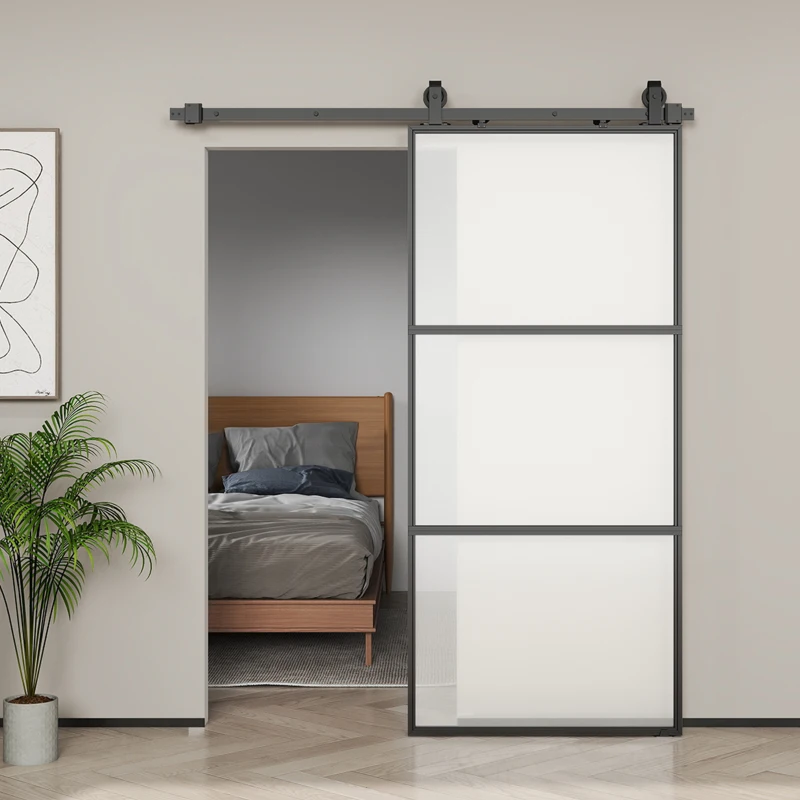 HOMCOM Ușă Glisantă Exterioară pentru Perete 91.4x203.2cm In Sticlă Mată Per Bucătărie