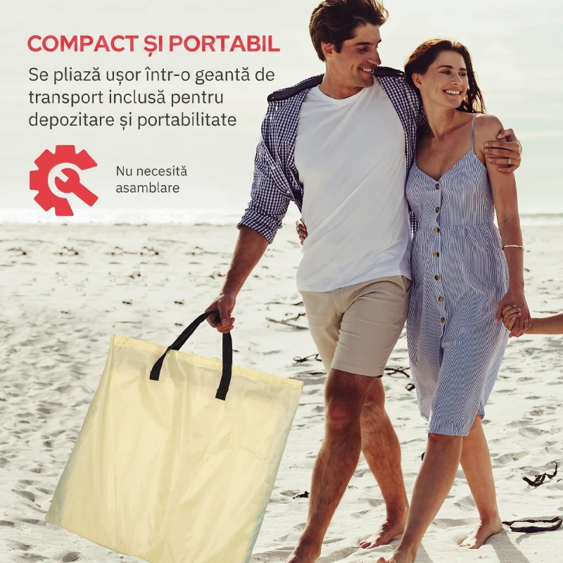 Outsunny Set 2 Șezlonguri de Plajă Pliabile cu Spătar Reglabil și Tetieră, 53x124x35-45 cm, Bej și Albastru