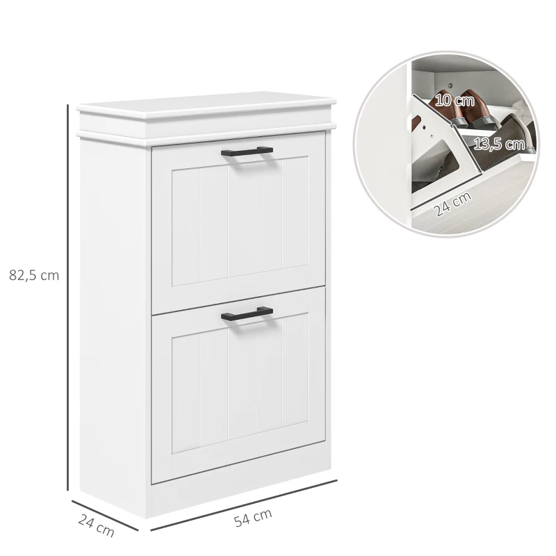 HOMCOM Scarpiera Moderna con 2 Cassetti Ribaltabili per 10 Paia di Scarpe e Ripiano Regolabile, 54x24x82.5cm, Bianco