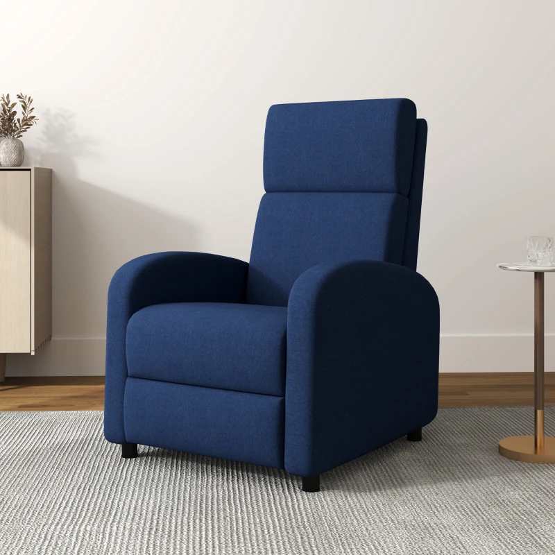 HOMCOM Fotoliu Relax Reclinabil Manual până la 160° cu Suport pentru Picioare, Albastru