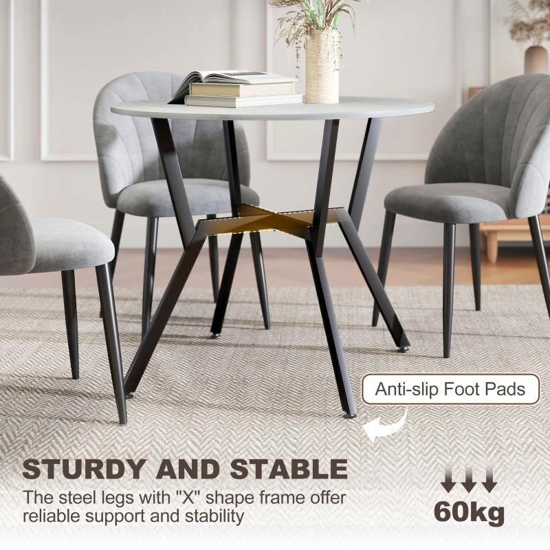 HOMCOM Dining Table, Round Kitchen Table with Black Legs, Anti-slip Foot Pads for Living Room, Dining Room 90 x 76 cm, Grey