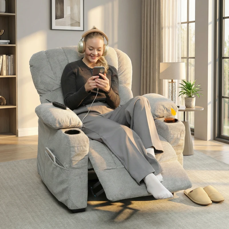 HOMCOM Fotoliu Relax Electric Reclinabil 150° cu Suport pentru Picioare, Șezut Lat, Silențios, Catifea, Gri