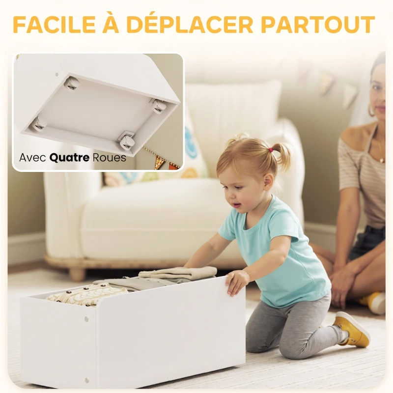 AIYAPLAY Meuble rangement enfant rangement jouets enfant 6 bacs amovibles et grand coffre à roulettes 100x30x80cm multicolore