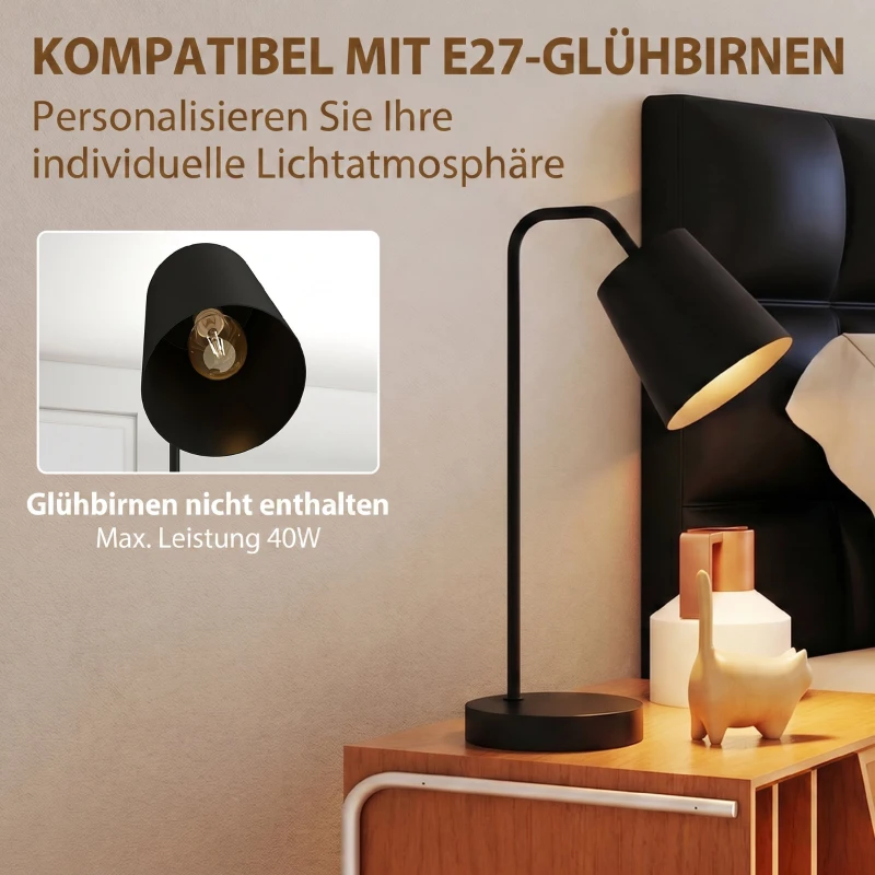 HOMCOM Tischlampen-Set, 2 Stück, Moderne Lampen mit USB-A- und USB-C-Anschluss für Schlafzimmer, Wohnzimmer & Büro, Schwarz