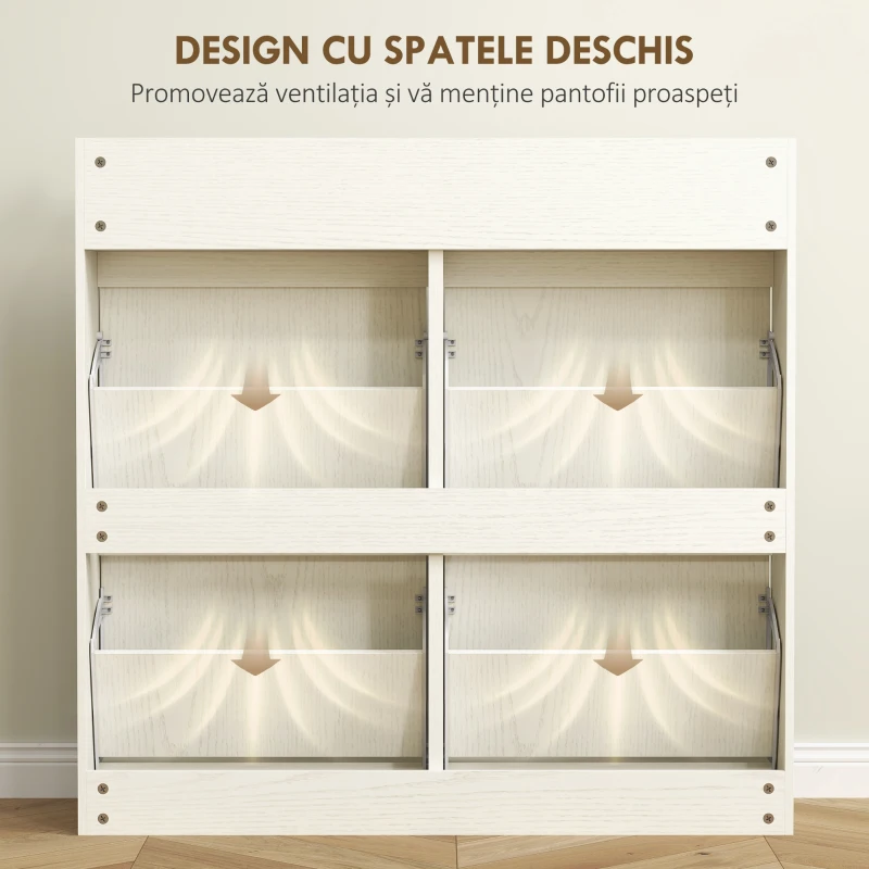 HOMCOM Dulap de Pantofi Slim din Lemn cu 4 Sertare Rabatabile și 2 Sertare Glisante, 98x19,2x95,3 cm, Alb