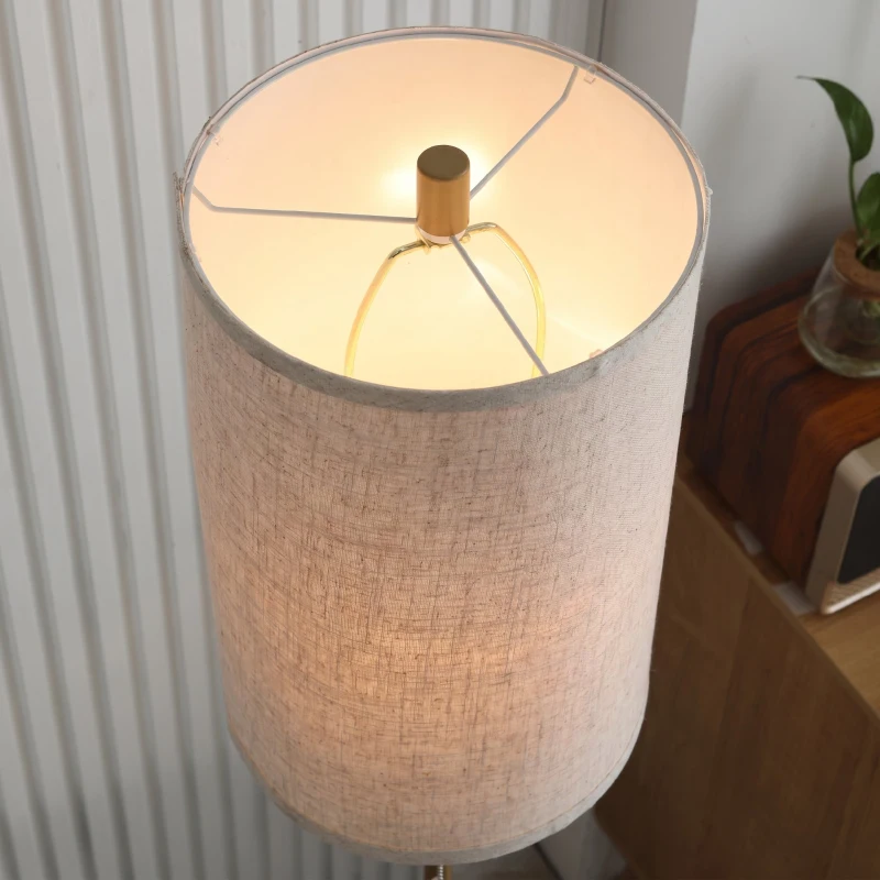HOMCOM Lampadar cu Abajur din In și Dulie E27, In și Oțel, 25,5x25,5x157 cm, Auriu