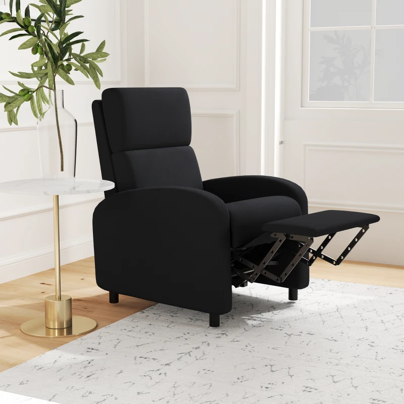 HOMCOM Fotoliu Relax Rabatabil Manual 160° cu Suport pentru Picioare, Fotoliu Ergonomic Tapițat cu Aspect de In pentru Dormitor, Birou, Living și Sufragerie, Negru