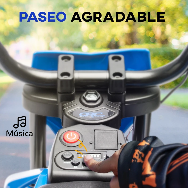 AIYAPLAY Moto Eléctrica para Niños 12V con 2 Motores Suspensión Trasera Ruedas de Apoyo Desmontables Música Niños 3-6 Años Azul