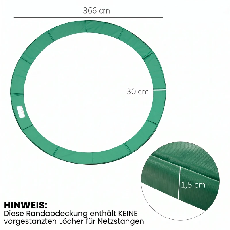 HOMCOM Trampolin Randabdeckung Ø366cm cm breit, Reißfest UV-resistent Federabdeckung, Wasserabweisend Trampolinzubehör Randschutz Sicherheitsnetz Ersatzteile für Gartentrampoline Grün Ohne Stangenloch