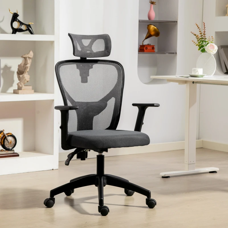 Vinsetto Scaun de birou ergonomic și reglabil cu suport lombar și tetieră, 66x61x106-116 cm, gri