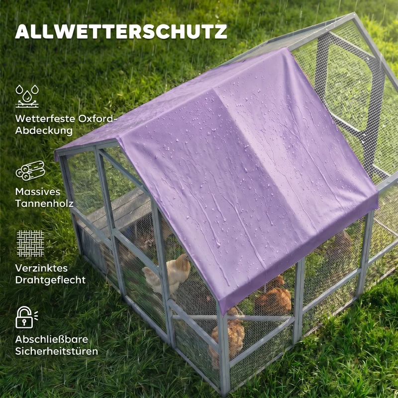 PawHut Hühnerstall mit wetterfestem Tuch 2 Nistkasten 2 Sitzstange für 8-10 Hühner Holz 211 x 186,5 x 185,5 cm Dunkelgrau