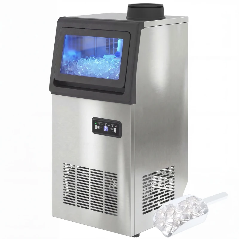 HOMCOM Gewerbliche Eismaschine, 45 kg/24 Std., Edelstahl, Unterbau oder freistehend, Silber