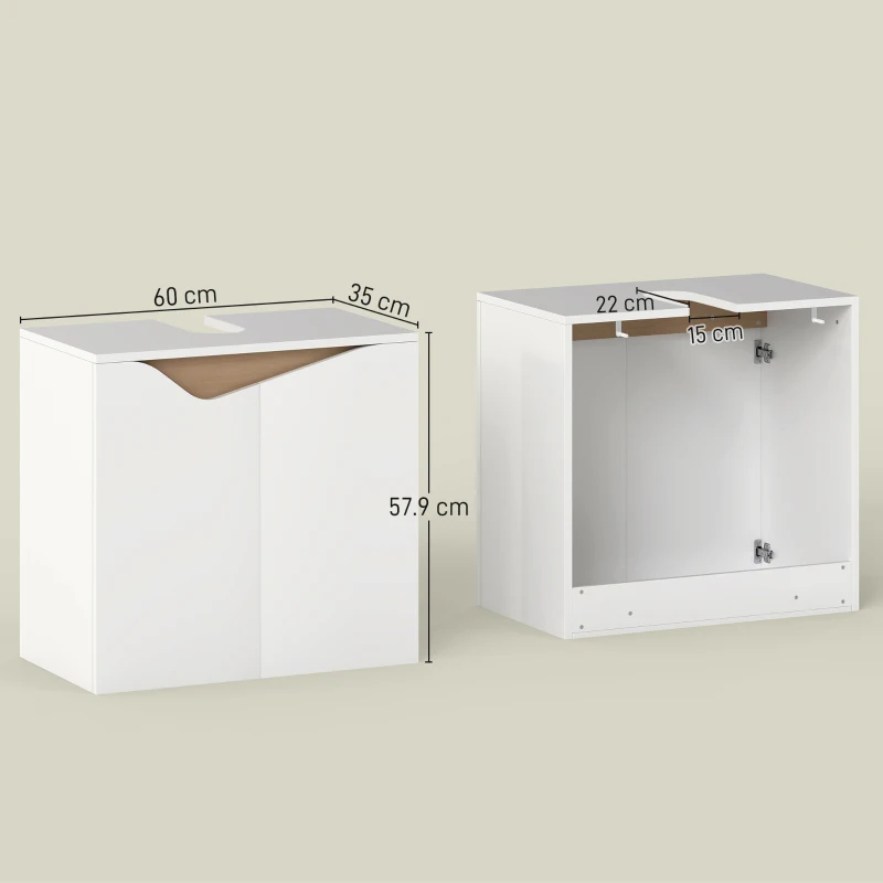 HOMCOM Waschbeckenunterschrank, Badezimmer Unterschrank mit Soft-Close-Türen, Weiß, 60 x 35 x 57,9 cm