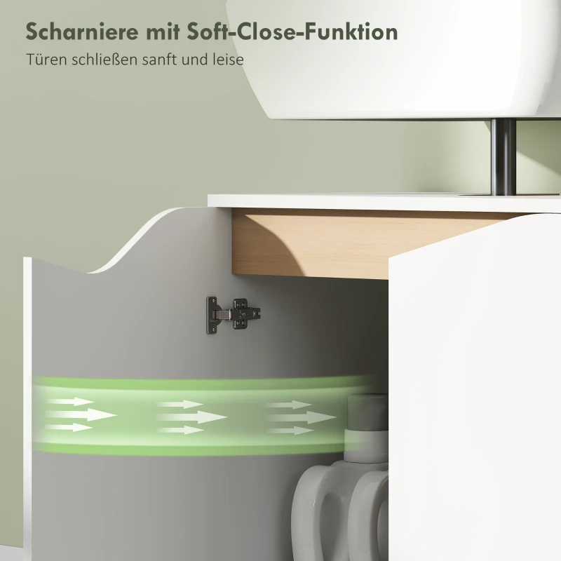 HOMCOM Waschbeckenunterschrank, Badezimmer Unterschrank mit Soft-Close-Türen, Weiß, 60 x 35 x 57,9 cm