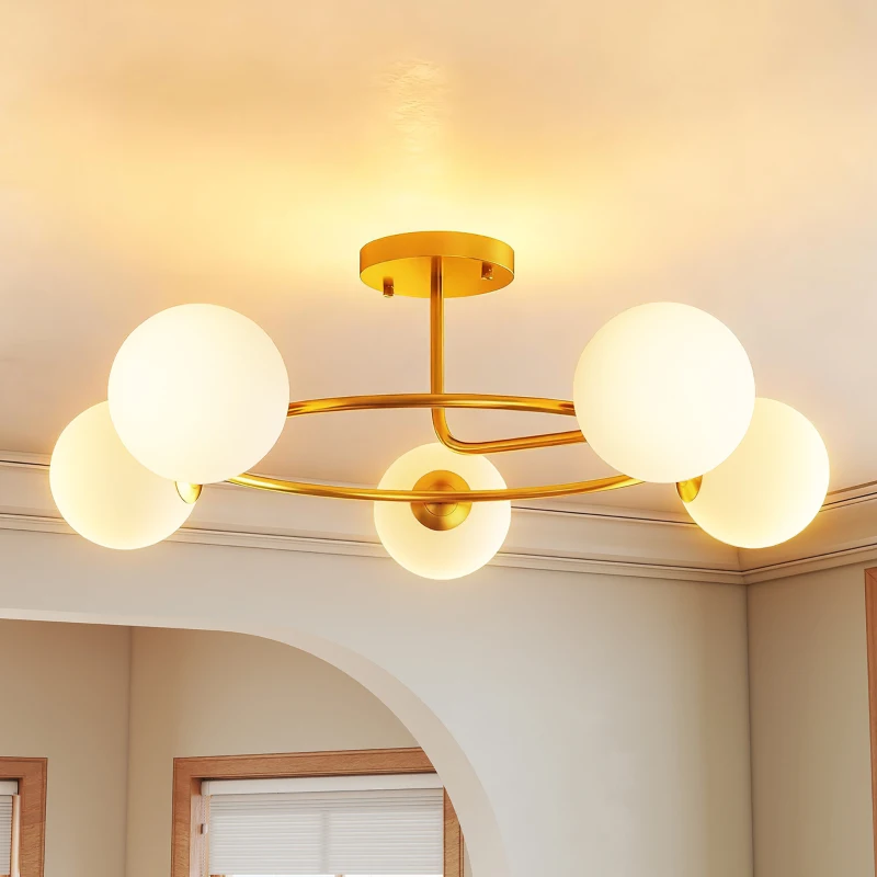 HOMCOM Plafonniere 20W met 5 G9-fittingen, elegante goud-witte look, lichtbronnen niet inbegrepen