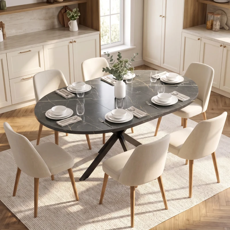 HOMCOM Mesa de Comedor Extensible Ovalada para 4 a 6 Personas con Extensión 100-135 cm Efecto Mármol Negro