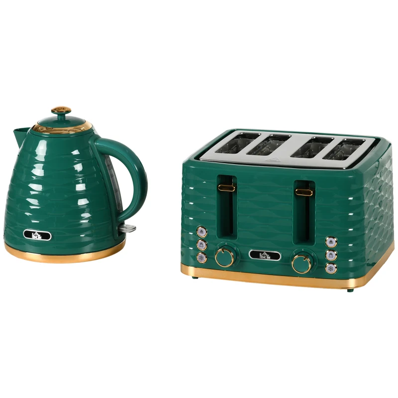HOMCOM 2-in-1 Toaster und Wasserkocher Set, 7 Bräunungsstufen, Auftau- und Aufwärmfunktion, Grün