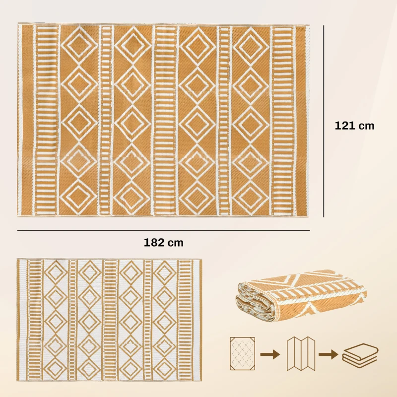 Outsunny Outdoorteppich Terrassenteppich, wetterbeständig, modernes Design, 121 cm x 182 cm x 0,3 cm, Grün + Creme
