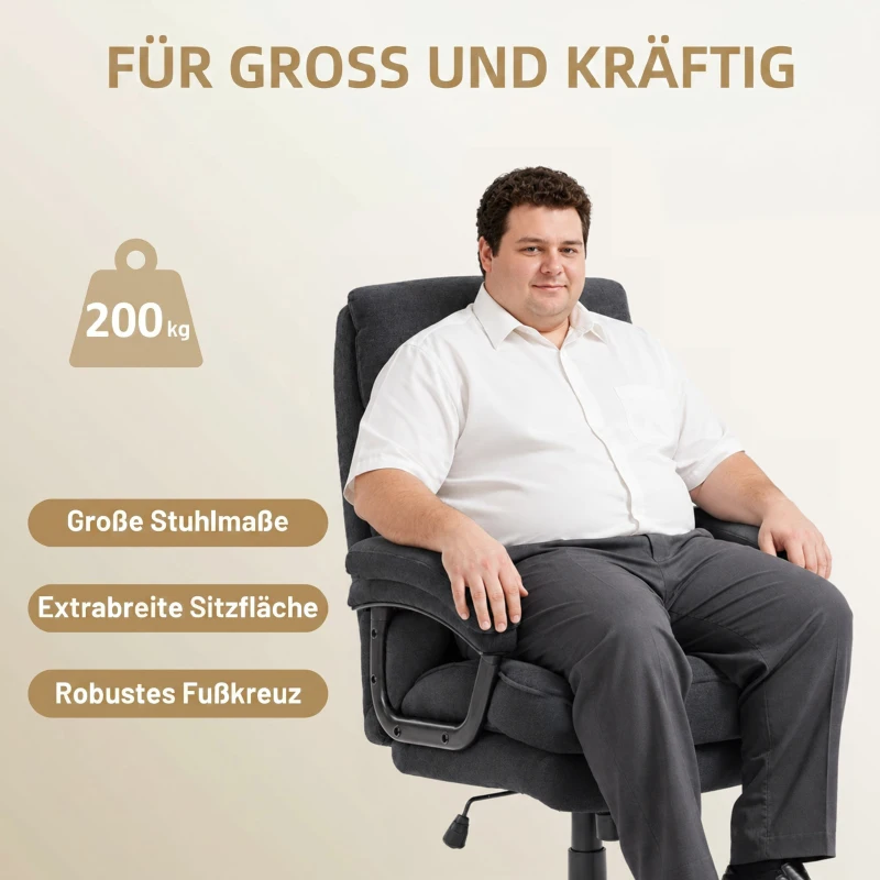 HOMCOM Chefsessel Ergonomisch Bürostuhl bis 200 kg mit Samtoptik, Hoher Rückenlehne, für Büro und Homeoffice Schwarz