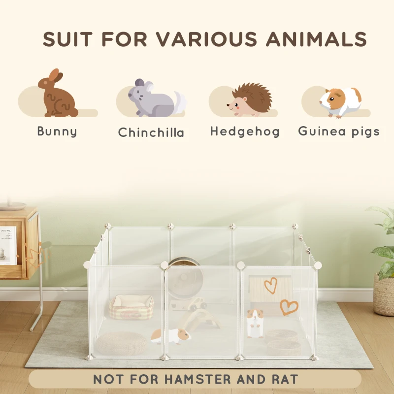 PawHut Pet Playpen DIY Small Animal Cage Open Enclosure Portable Plastic Fence 12 Panels for Hedgehog Guinea Pig White