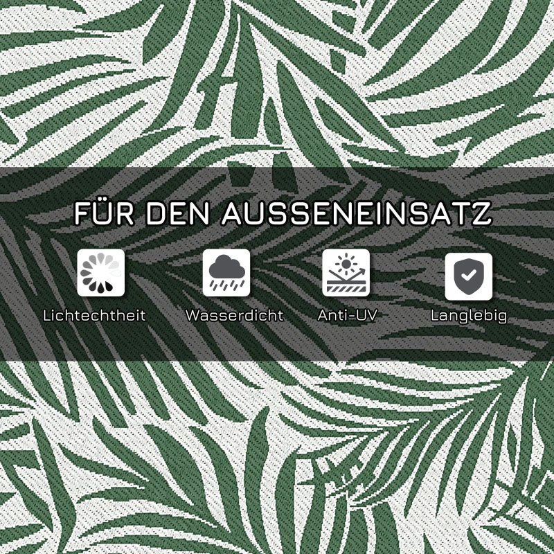 Outsunny Outdoor Teppich Wendbares Wetterfest Outdoorteppich Carpet mit Blätter-Muster, 152 x 243 cm Dunkelgrün