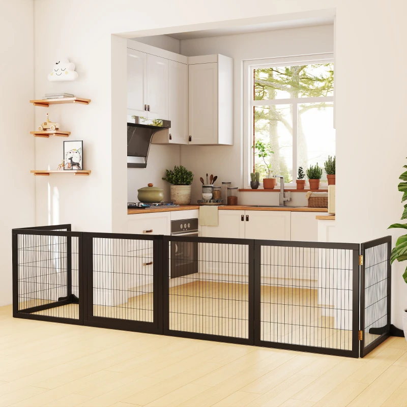 PawHut Barrière de sécurité pour chien barrière pliable à 6 panneaux avec pieds amovibles 432 x 36 x 70 cm noir