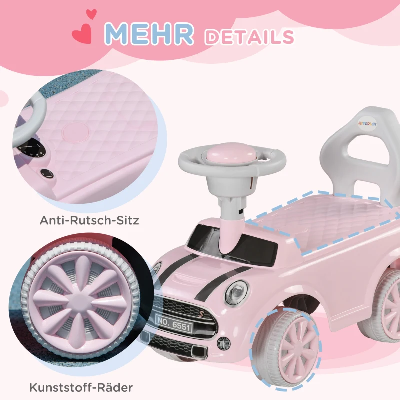 AIYAPLAY Loopauto voor Kinderen, Anti-Kantelbescherming, Toeter, Antislip Zitting, Kunststof, Roze