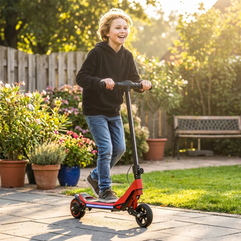 SPORTNOW Electric Scooter for Kids, Foldable E Scooter for Age Age 6+ with LED Display, RGB lights, Up to 16km/h, Red