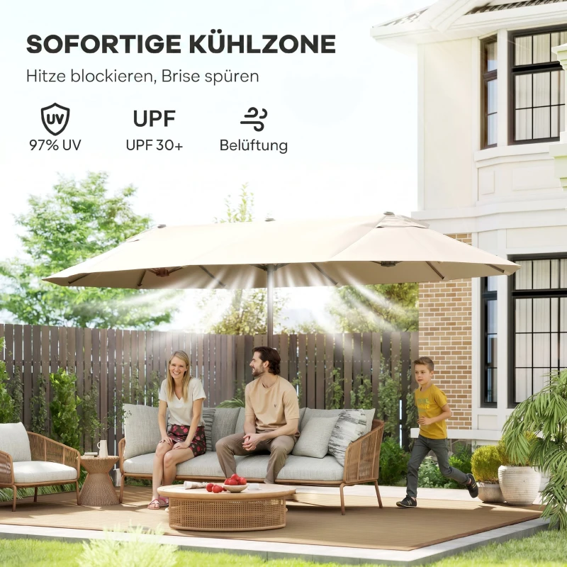 Outsunny XXL Sonnenschirm mit Handkurbel wetterbeständig 455 cm x 270 cm x 240 cm Stahl Polyester Beige