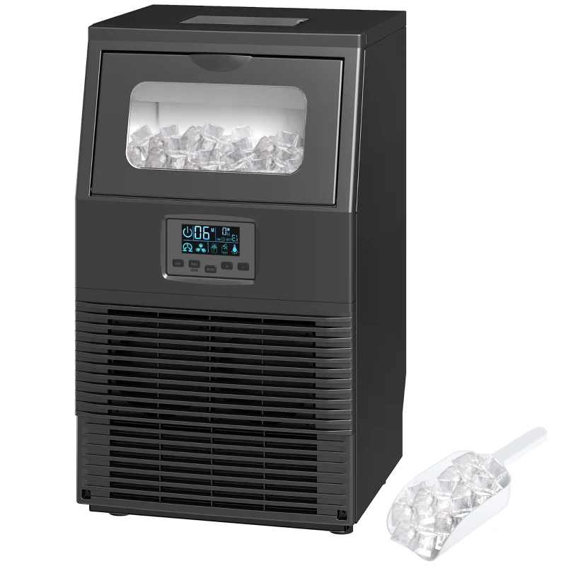 HOMCOM Kommerzielle 30 kg/24H Freistehender Eiswürfelmaschine mit 4 kg Speicher, Selbstreinigung, Timer Stahl Schwarz