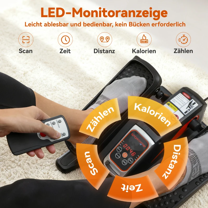 SPORTNOW Elektrischer Ellipsentrainer, Pedalgerät mit 12 anpassbaren Geschwindigkeiten, tragbar, leicht, Fernbedienung, LED-Monitor, Stahl, Kunststoff, Schwarz
