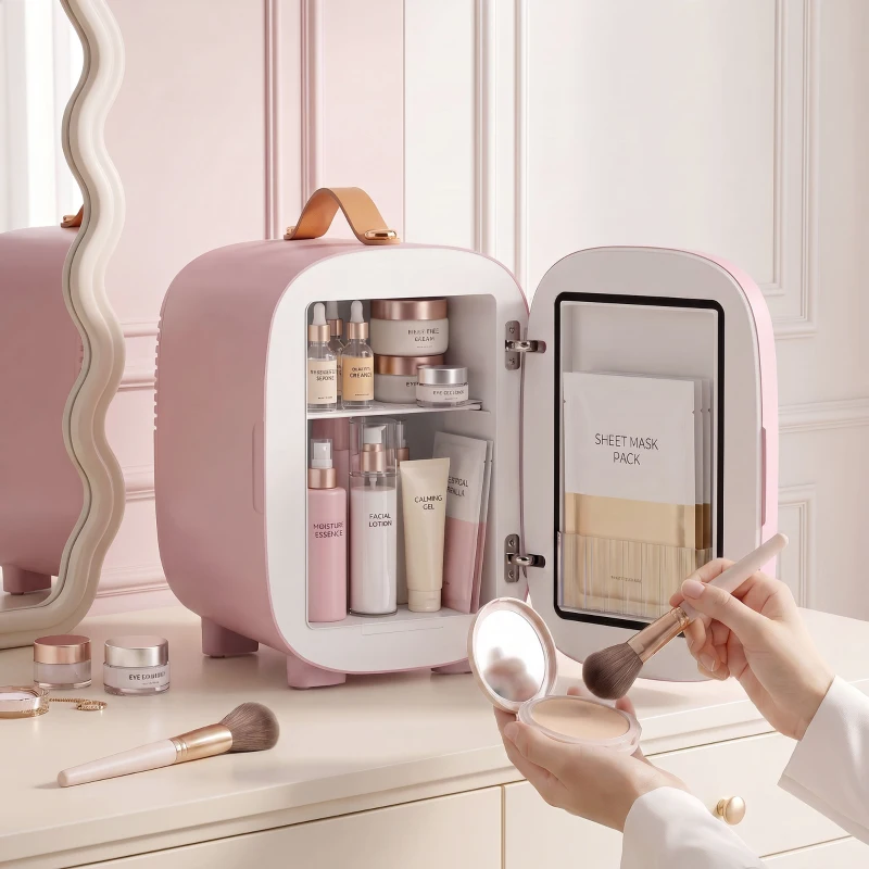 HOMCOM Mini Koelkast Beauty Fridge, 4 L Inhoud, 20,3 x 26,3 x 28 cm, Roze