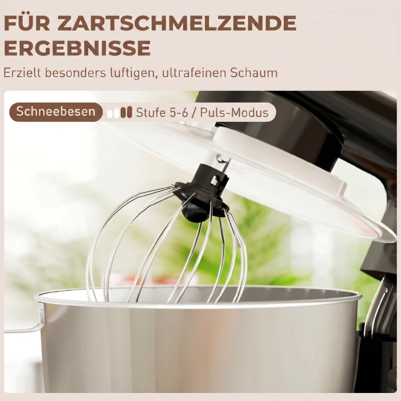 HOMCOM Küchenmaschine Knetmaschine mit 4,5L Edelstahlschüssel 1300W Teigmaschine mit 6+P Geschwindigkeit Beige
