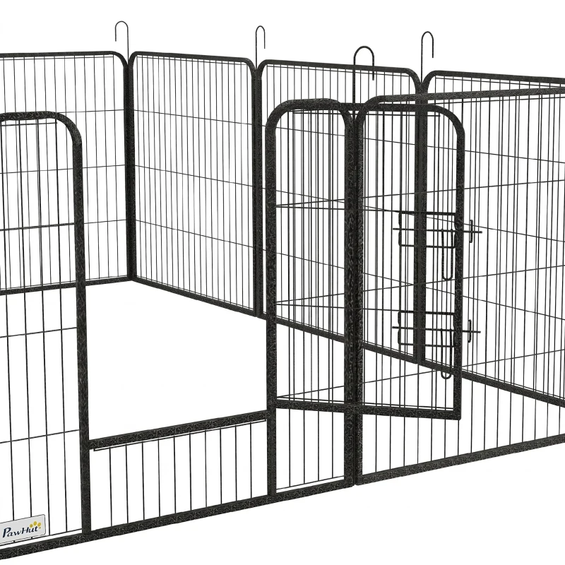 PawHut Țarc pentru câini, 12 panouri modulabile 80x1.5x80 cm, pliabil cu ușă din oțel, 12 țăruși, gri