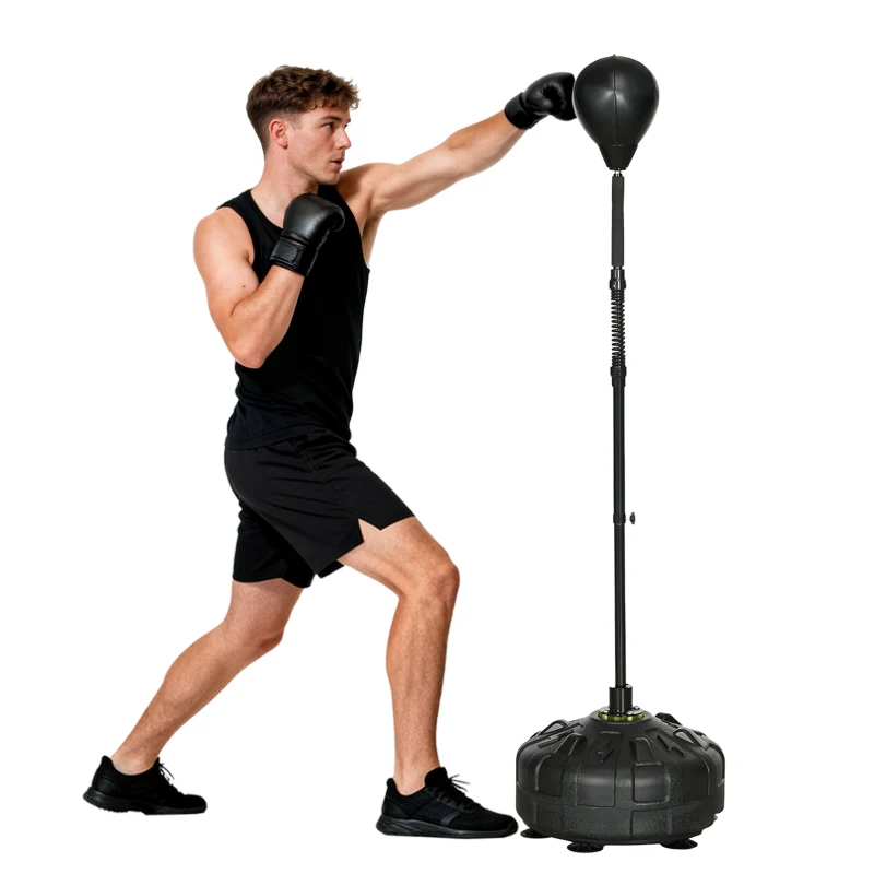 SPORTNOW Punching Ball de Podea cu Bază Reumplută și Ventuze, Înălțime Reglabilă 145-180 cm, Negru