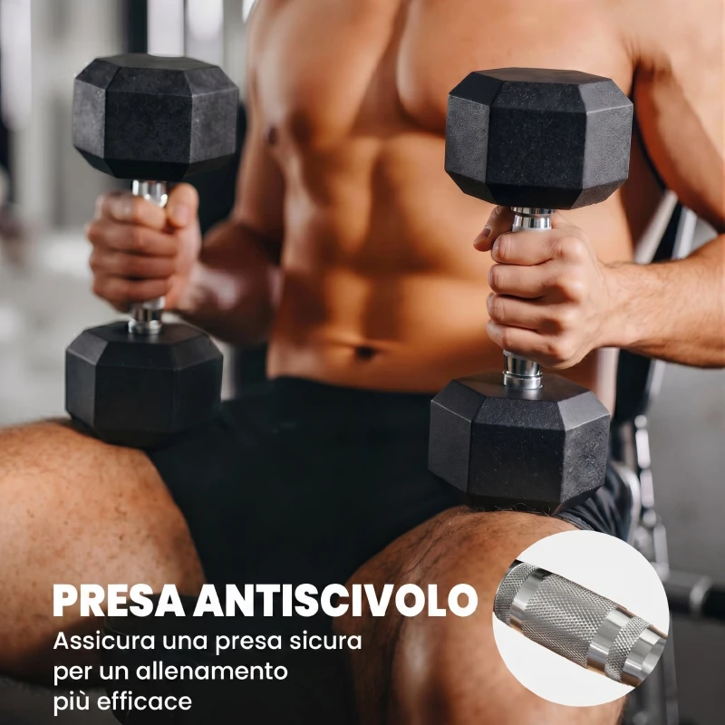 HOMCOM Set di Manubri Palestra, 2x8 kg, con Impugnatura Antiscivolo, Allenamento Forza Fitness Casa, Nero