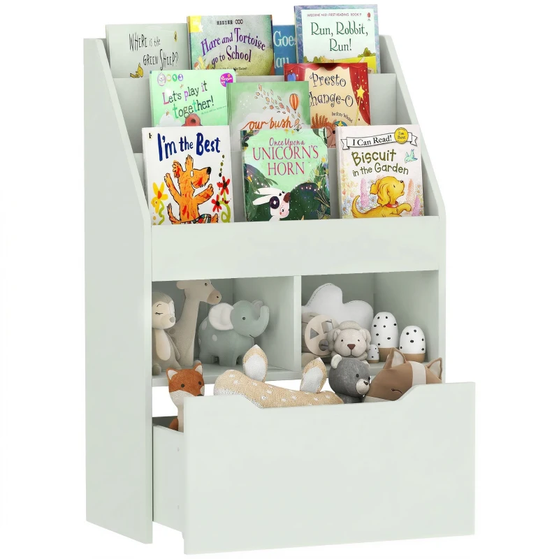 HOMCOM Bibliothèque étagère Multi-Rangement 3 étagères 2 niches Grand tiroir en bois Vert clair
