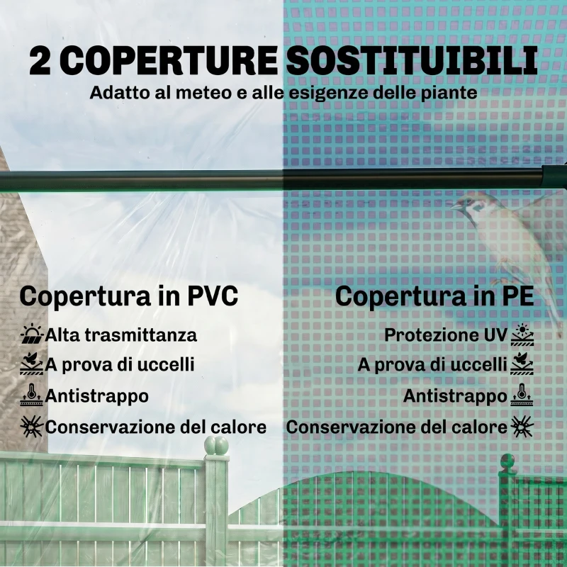 Outsunny Serra per Piante Orto con 2 Coperture in PE e PVC, Struttura in Acciaio - Verde 180x90x90cm
