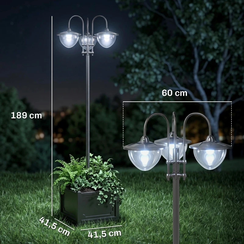 Outsunny Zonneverlichting met bloempotvoet tuinlamp 3-kops lamp waterdicht