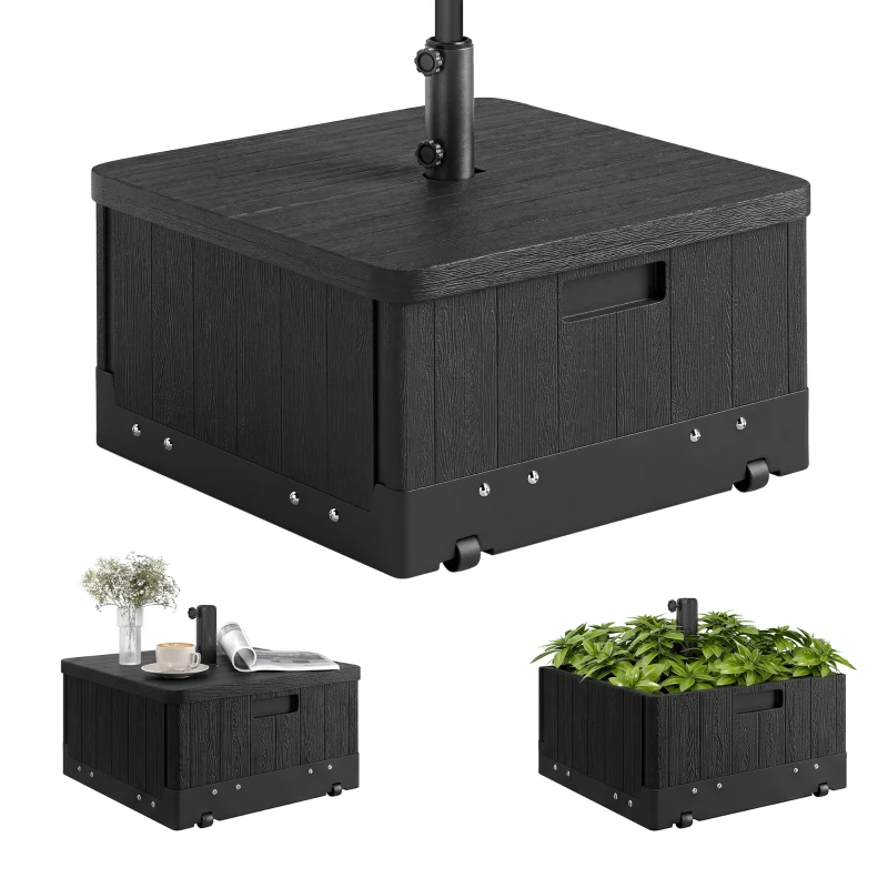 Outsunny 3-in-1 Parasolvoet, Bijzettafel, Bloembak, tot 80 kg zand, weerbestendig, Zwart(m-11)